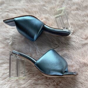 Jeffrey Campbell Metallic Blue Mules with Clear Heels